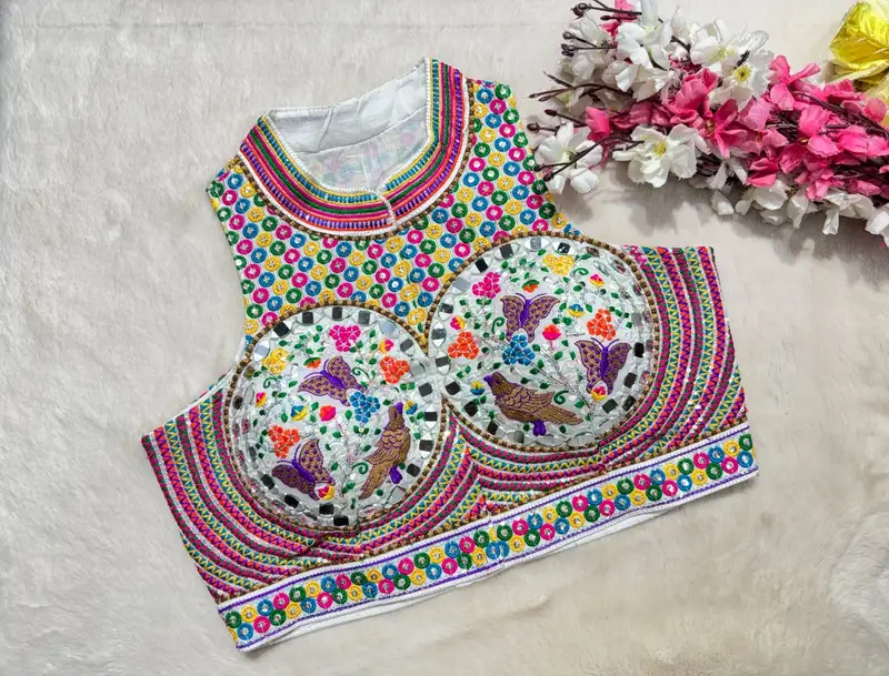 Neel Tara Embroidered Mirror Work Blouse - View 5