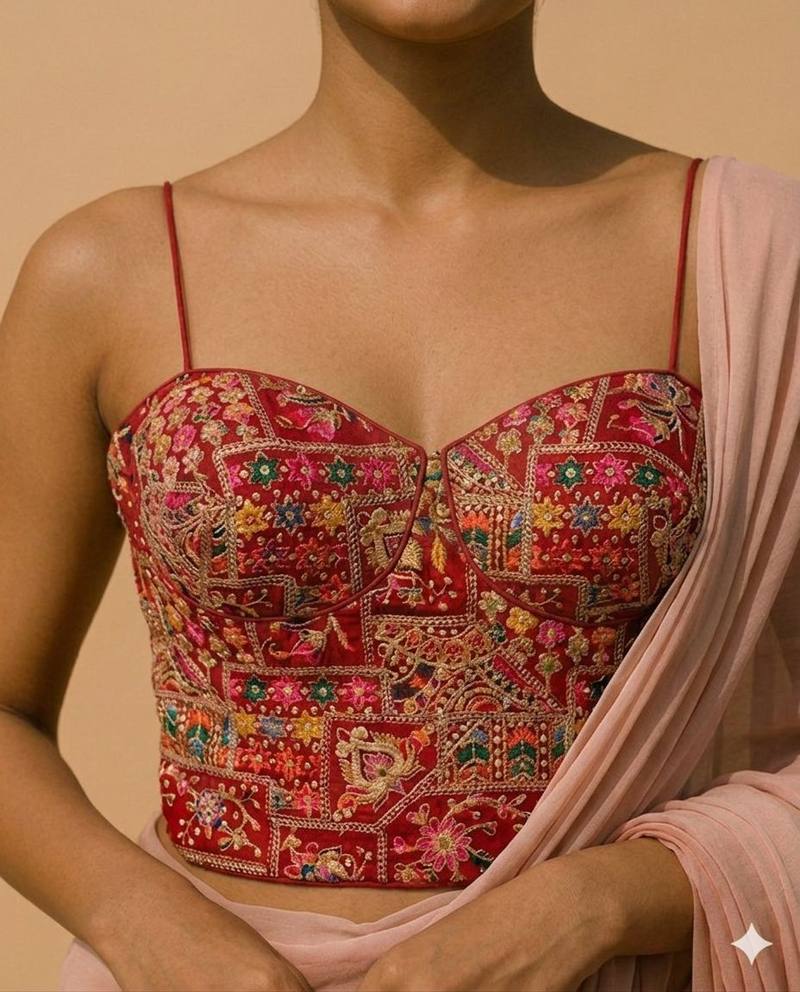 Lal Gulnaar Corset with Multi-Color Threadwork - View 3