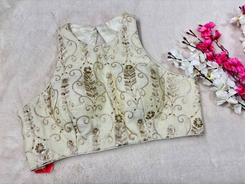 Ivory Embroidered Halter Neck Blouse - View 3