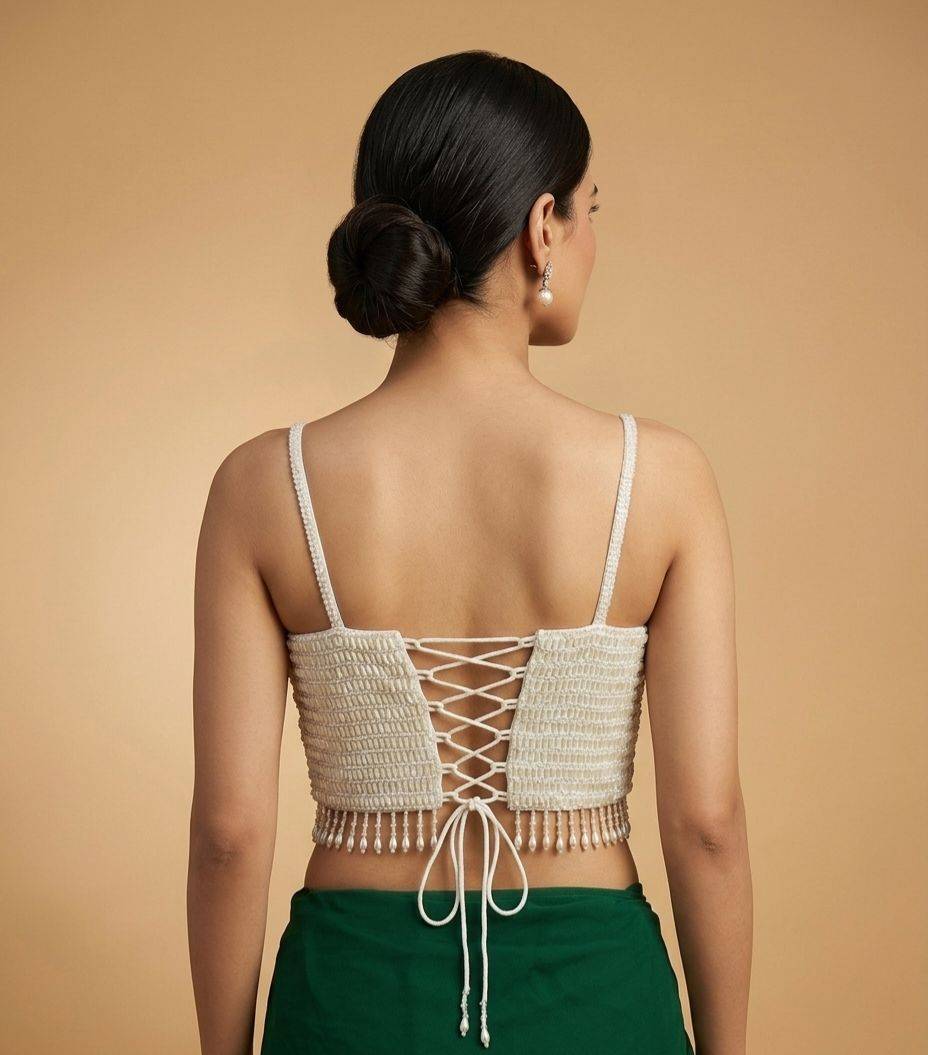 Pearl White Beaded Corset Blouse - View 2