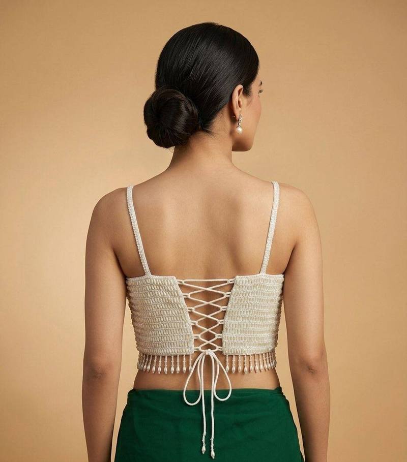 Pearl White Beaded Corset Blouse - View 2