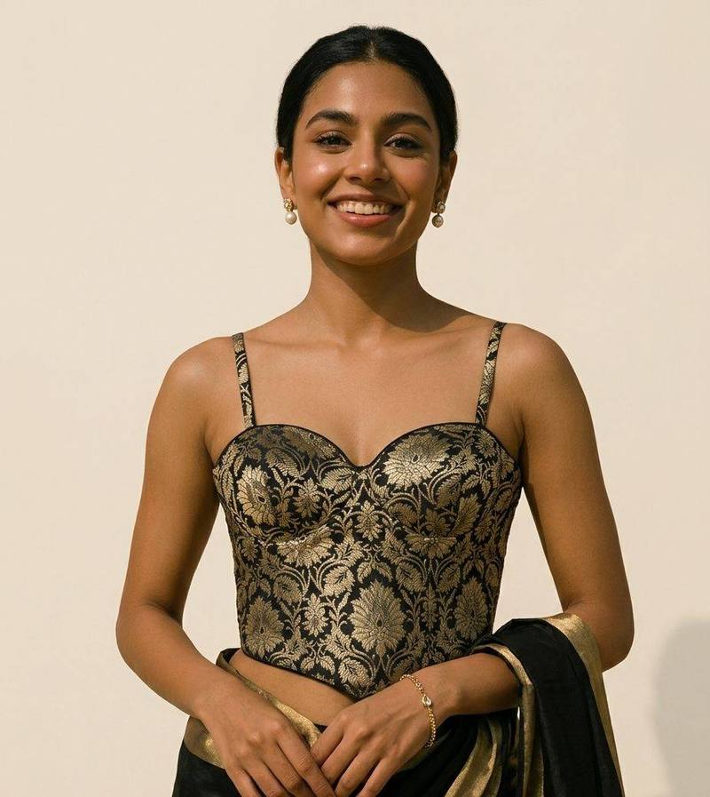 Black Brocade Corset Blouse - View 1