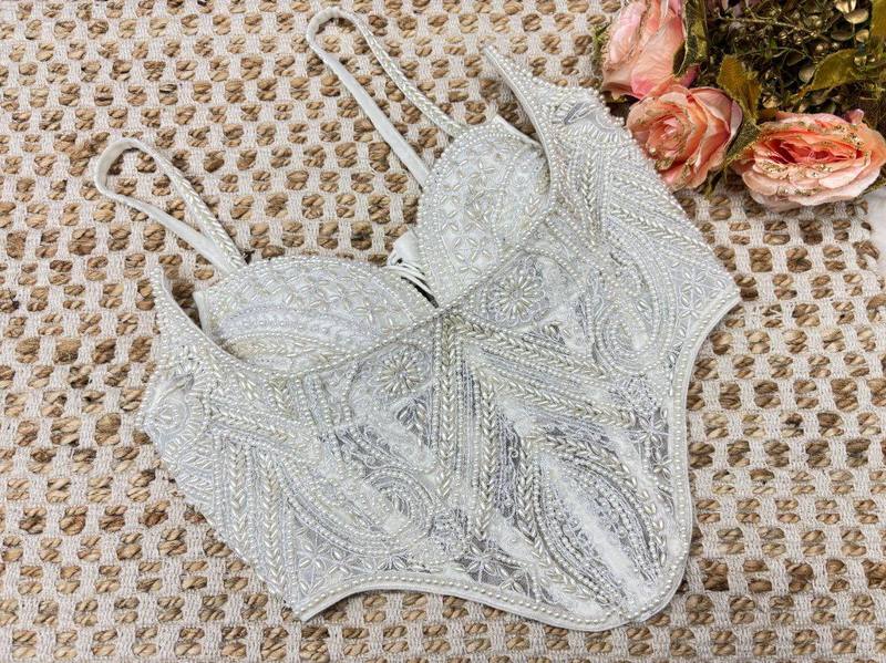 Pearl White Embroidered Corset Blouse - View 3