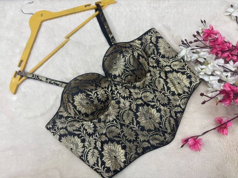 Black Brocade Corset Blouse - View 4