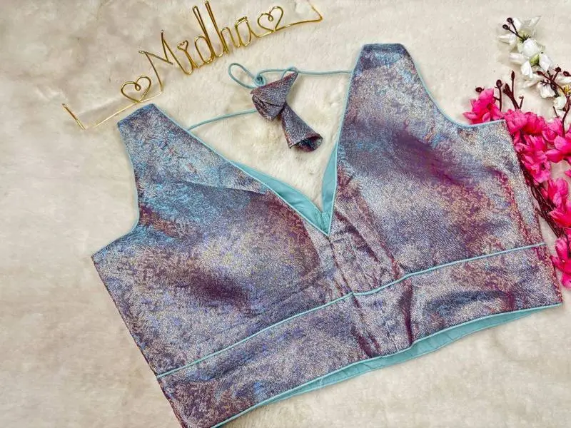 Mayur Shimmer V-Neck Blouse - View 14