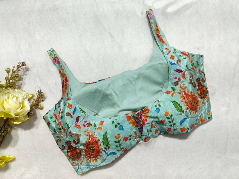 Neelambari Aqua Motif Blouse - View 3