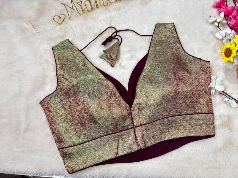 Mayur Shimmer V-Neck Blouse - View 6