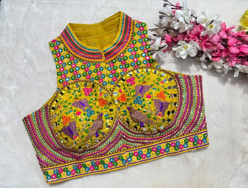 Neel Tara Embroidered Mirror Work Blouse - View 6