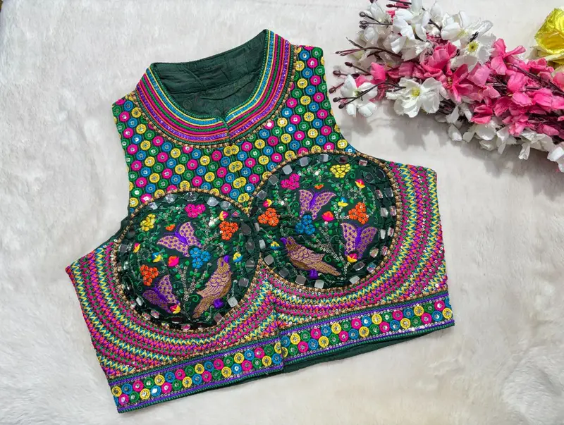 Neel Tara Embroidered Mirror Work Blouse - View 4