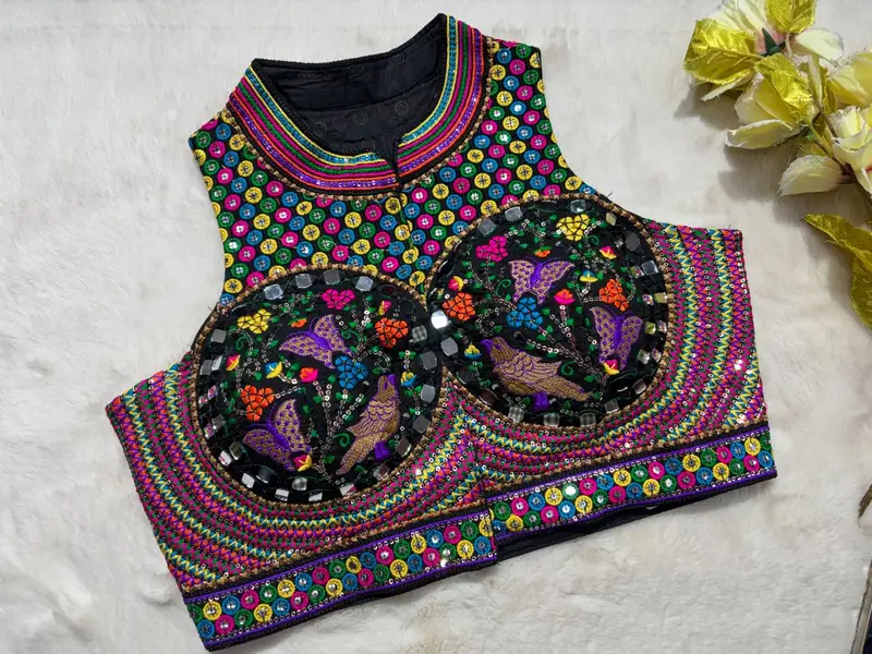 Neel Tara Embroidered Mirror Work Blouse - View 8