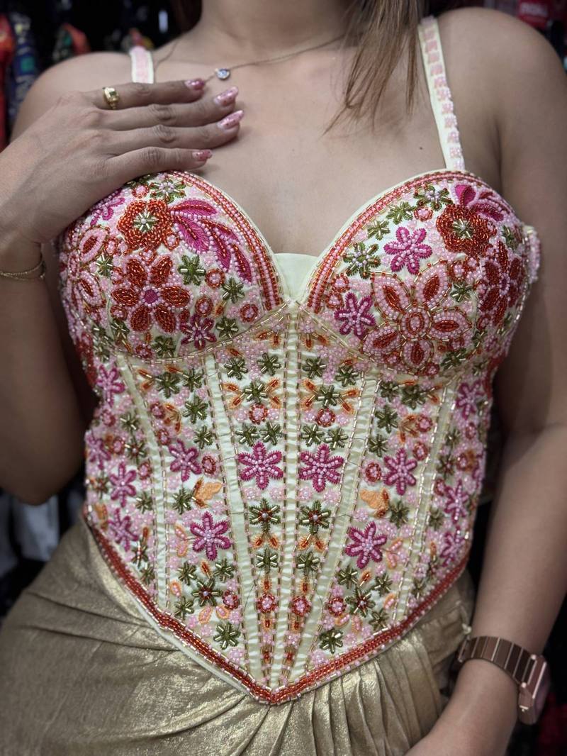 Phoolwari Ivory Corset Blouse - View 3