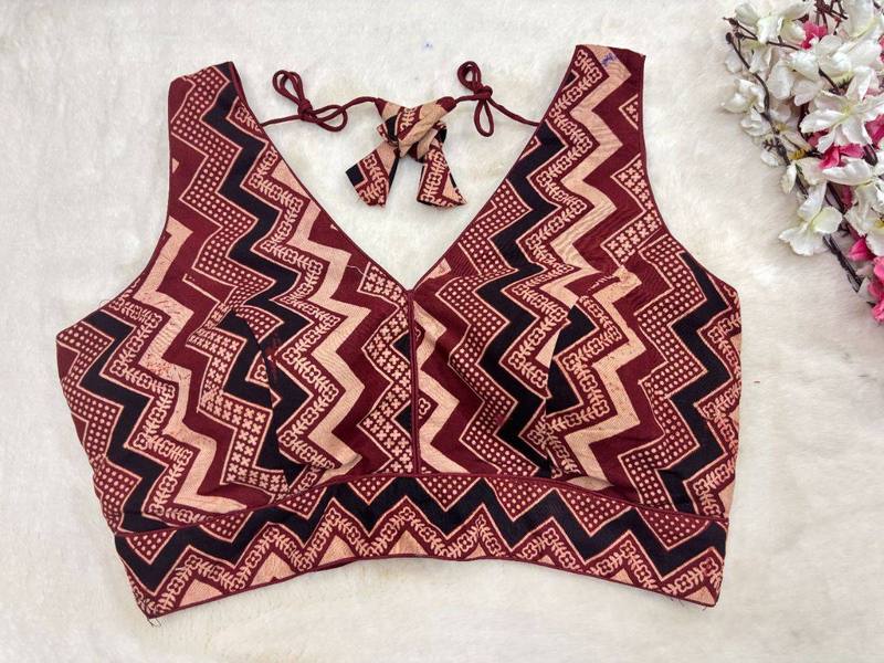 Maroon Hand Block Print Blouse - View 3