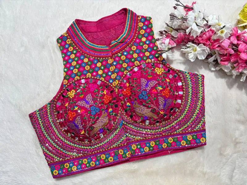 Neel Tara Embroidered Mirror Work Blouse - View 1
