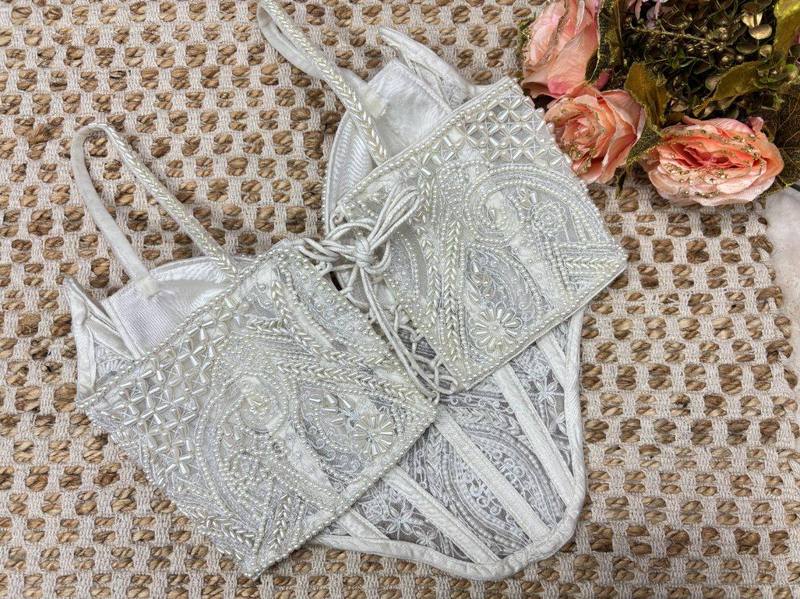 Pearl White Embroidered Corset Blouse - View 4