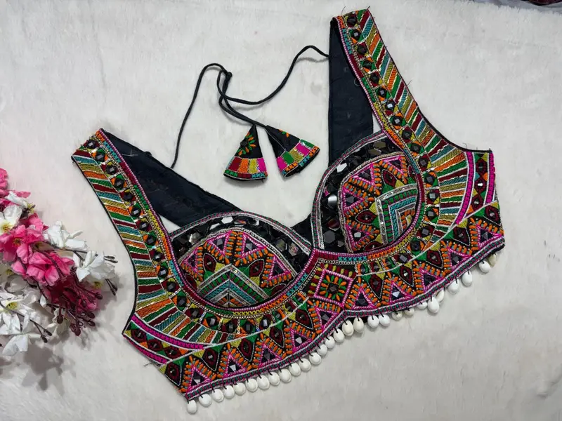Phoolkari Mirror Work Blouse - View 3