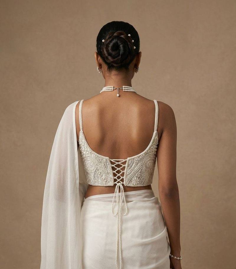 Pearl White Embroidered Corset Blouse - View 2