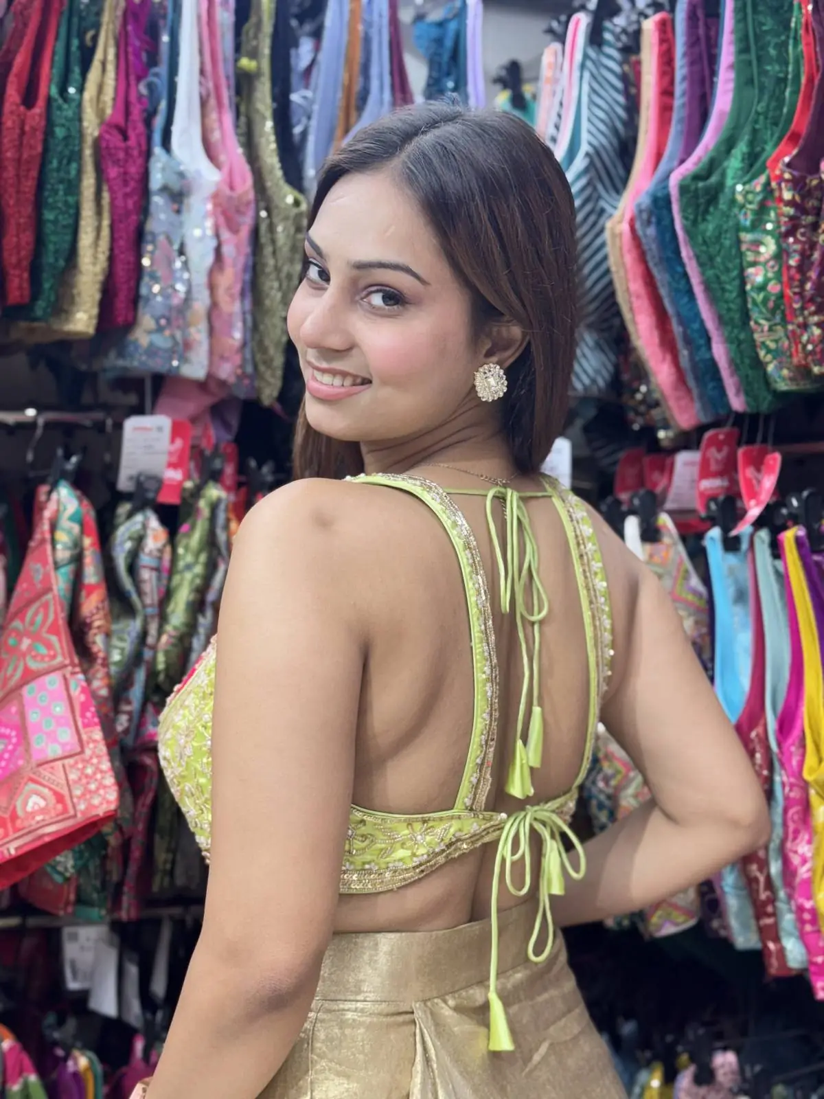 Rangrez Lime & Rani Pink Embellished Blouse - View 2