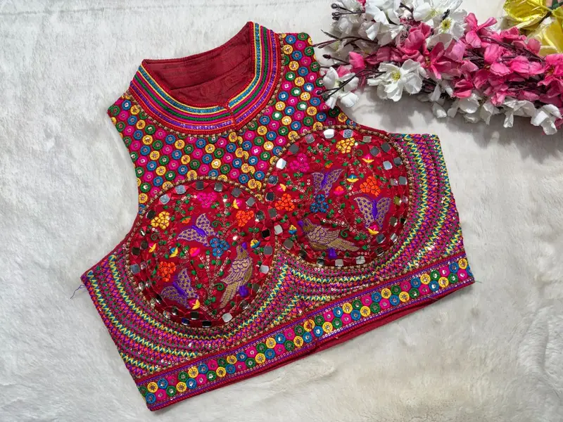Neel Tara Embroidered Mirror Work Blouse - View 3
