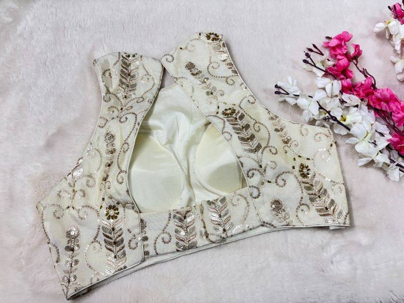 Ivory Embroidered Halter Neck Blouse - View 4