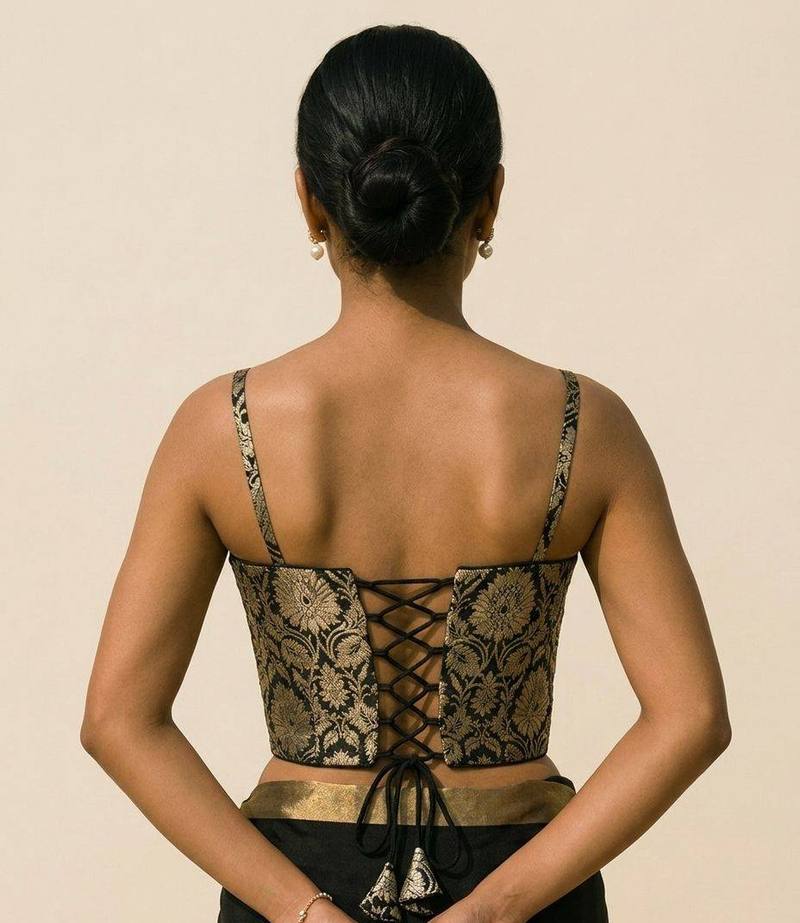 Black Brocade Corset Blouse - View 3