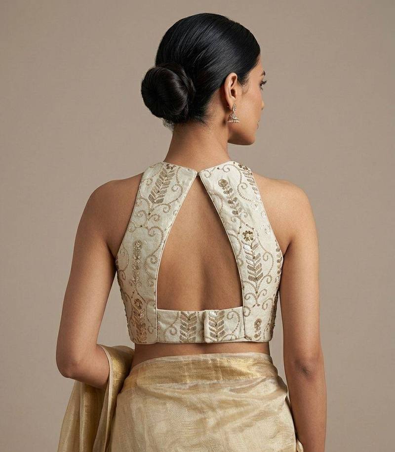 Ivory Embroidered Halter Neck Blouse - View 2