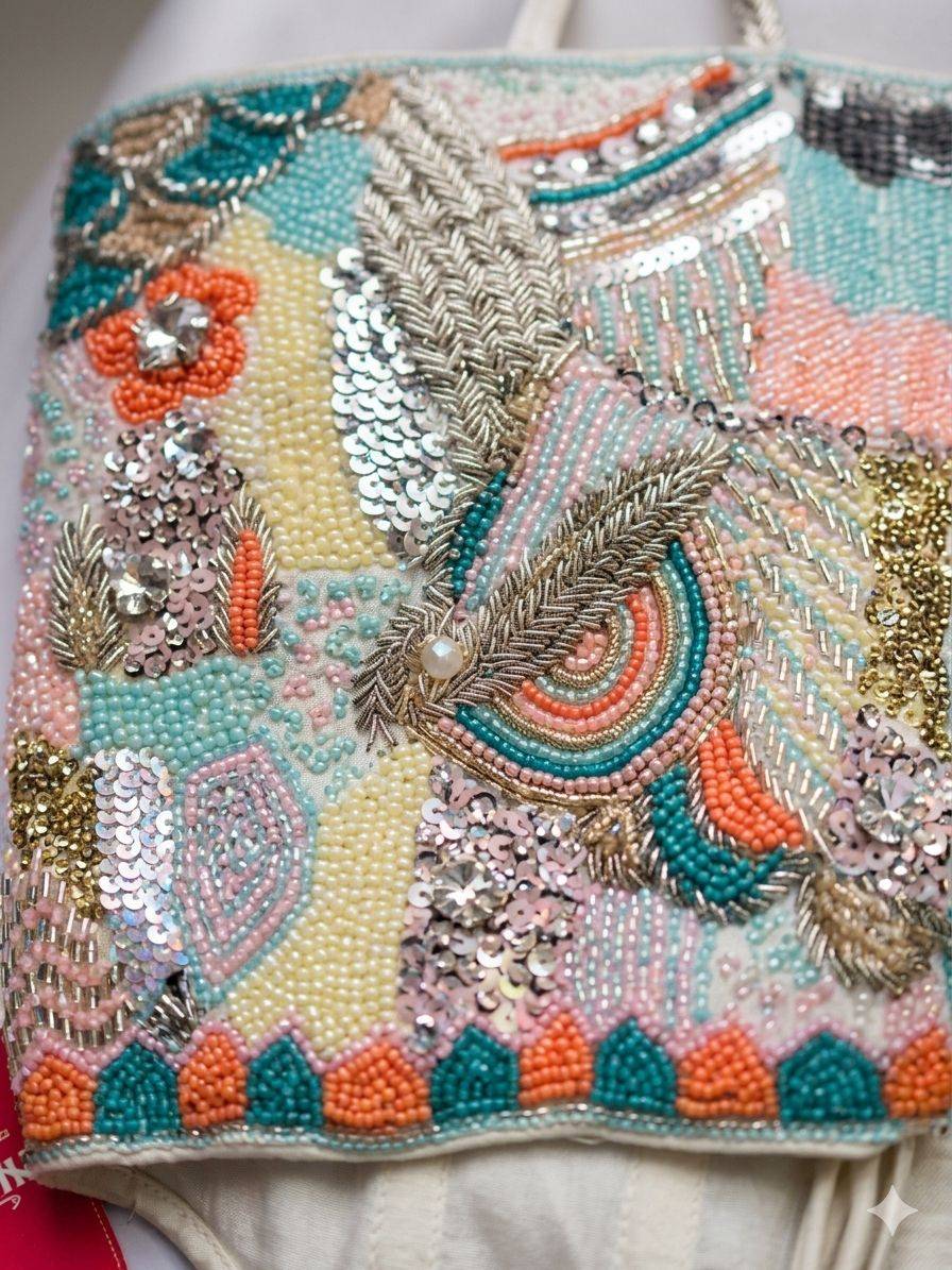 Hand-Embroidered Corset Blouse – Multicolor Floral Art - View 6