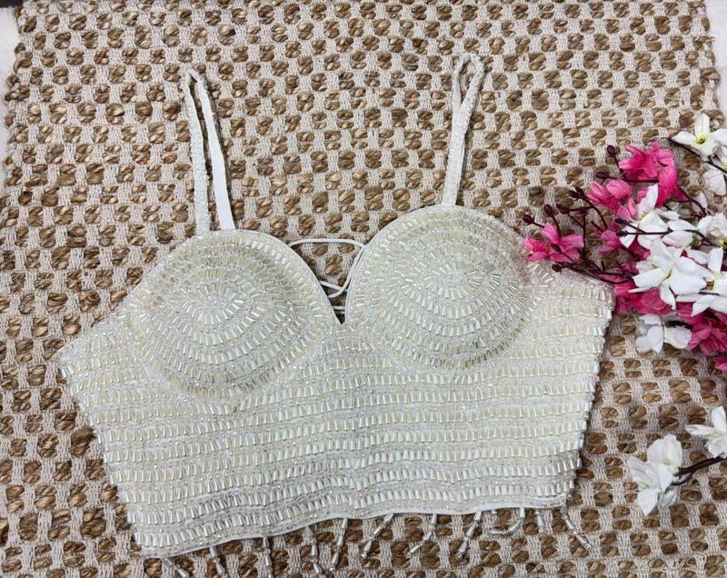Pearl White Beaded Corset Blouse - View 3