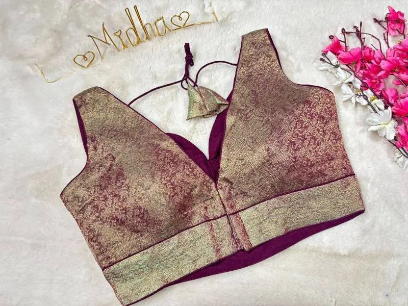 Mayur Shimmer V-Neck Blouse - View 10