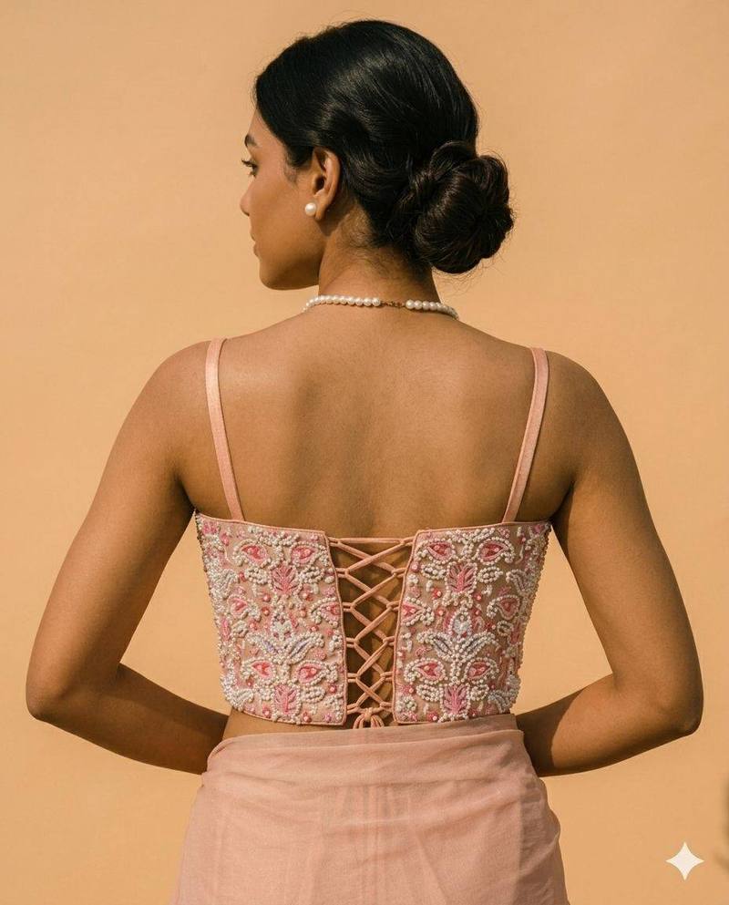 Hand Embellished Bustier Blouse with Pearl and Thread Work - View 2