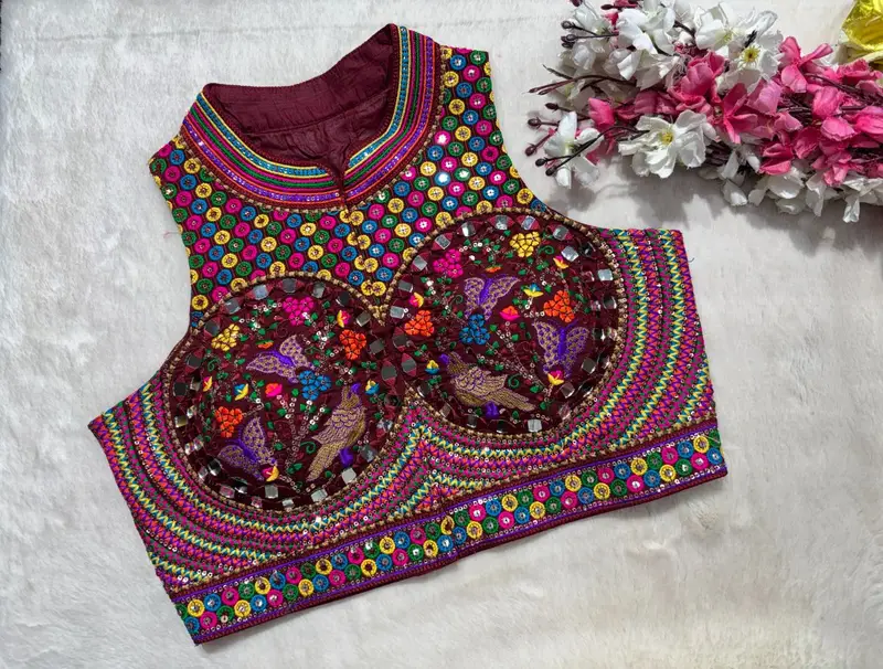 Neel Tara Embroidered Mirror Work Blouse - View 7