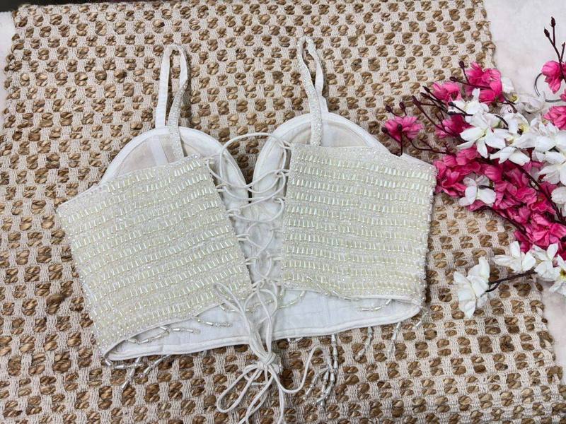 Pearl White Beaded Corset Blouse - View 4