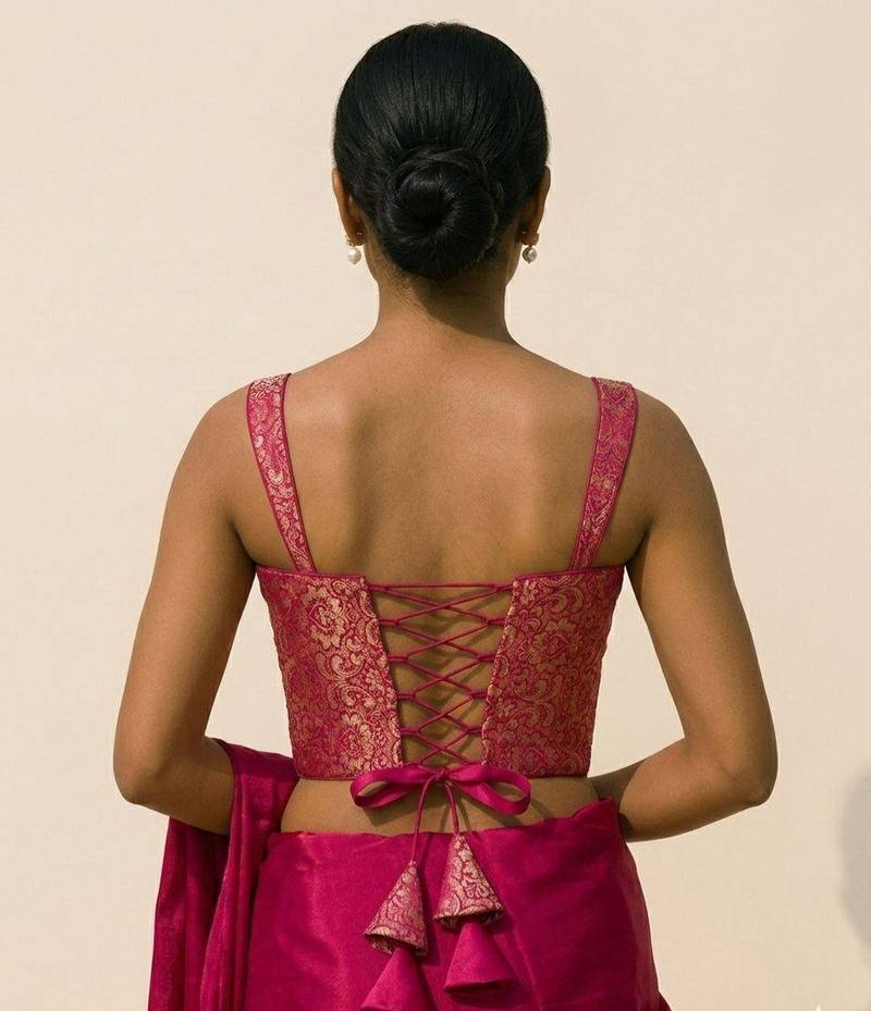 Rani Pink Brocade Corset Blouse - View 2