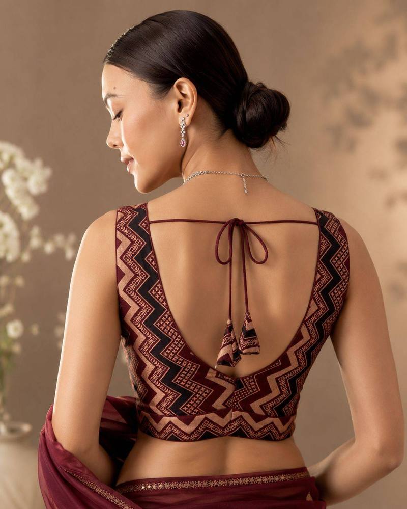 Maroon Hand Block Print Blouse - View 2