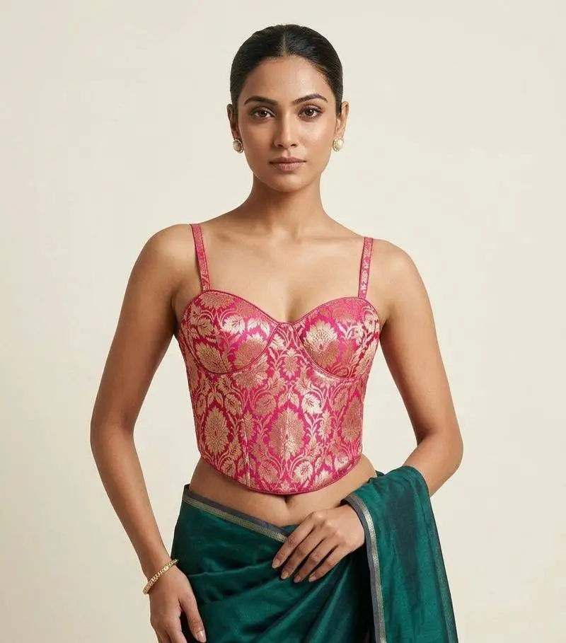 Gulabi Zari Brocade Corset Blouse - View 1