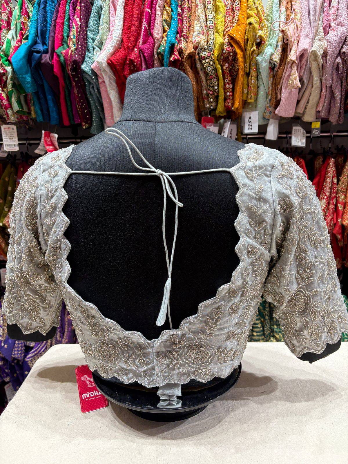 Grey  Embroidered Designer Blouse - View 2