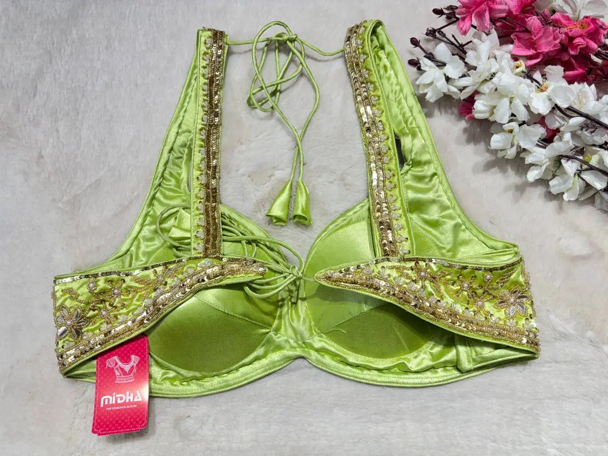 Rangrez Lime & Rani Pink Embellished Blouse - View 4