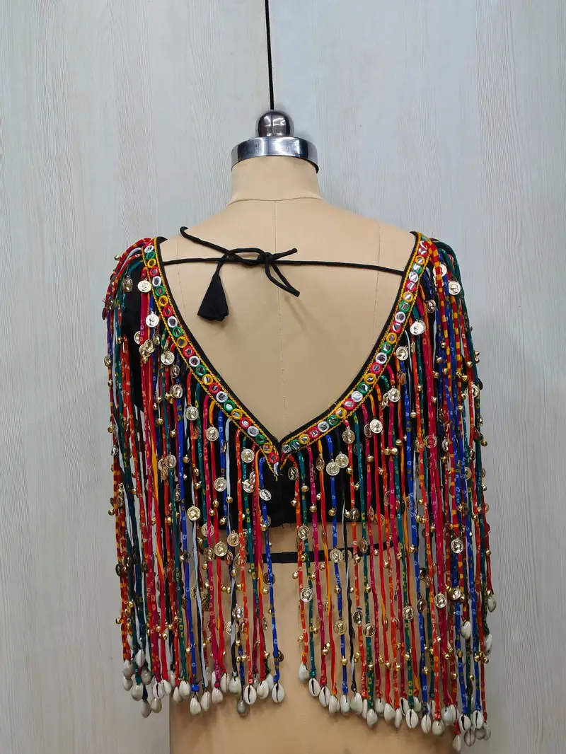 Raas Rang Coin & Cowrie Fringe Blouse - View 2