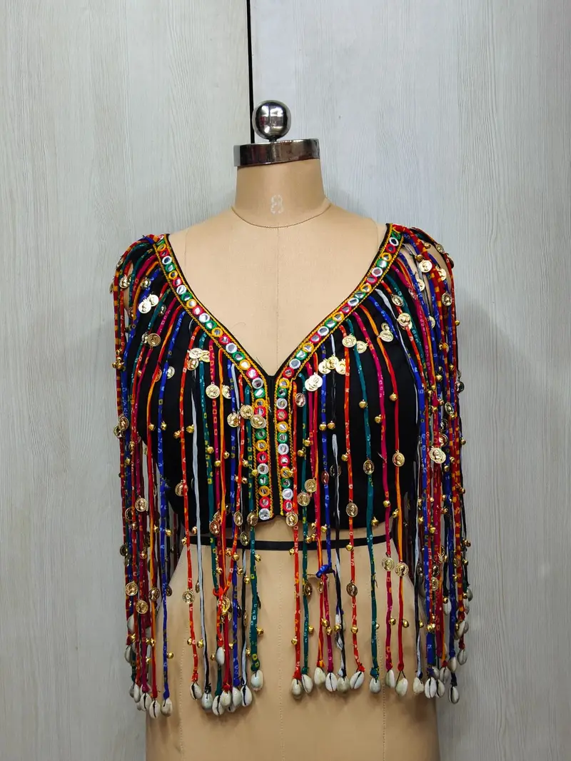 Raas Rang Coin & Cowrie Fringe Blouse - View 1