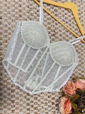 White Pearl Embellished Bridal Corset Top