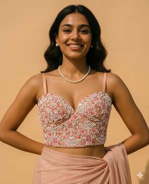 Hand Embellished Bustier Blouse with Pearl and Thread Work