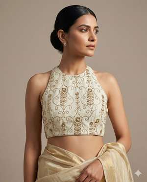 Ivory Embroidered Halter Neck Blouse